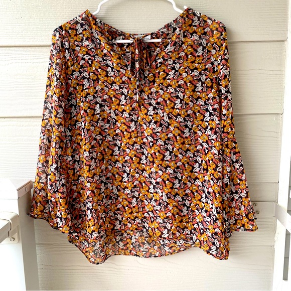 Allison Joy Tops - ALLISON JOY Floral Bell Sleeve Semi Sheer Blouse